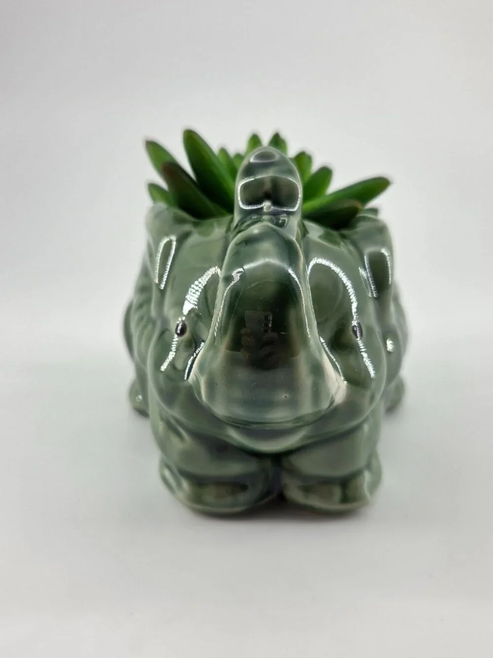 Vintage Sage Green Ceramic Elephant Planter Succulent Pot